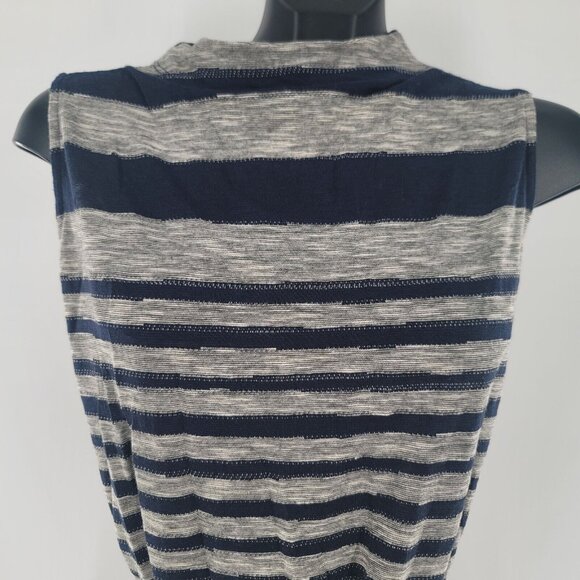 {Anthropologie} Dolan Mock Neck Striped Tunic Tank Top Navy Blue Size Medium - Picture 3 of 7